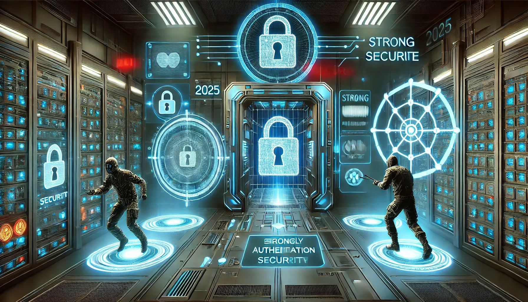 DALL·E 2025-03-10 21.54.46 - A wide-format futuristic digital illustration emphasizing cryptocurrency security in 2025. The image showcases a heavily secured digital vault with mu.webp