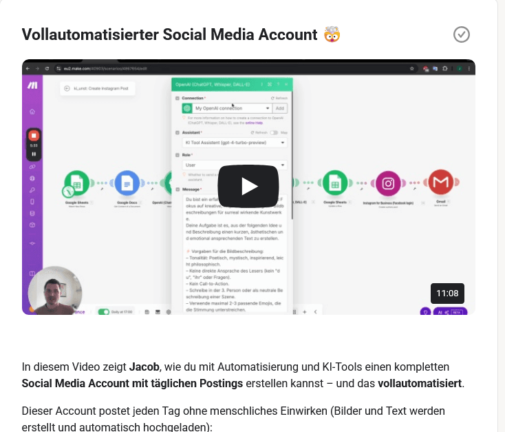 Screenshot von einem geteilten bildschirm auf dem erklärt wird, wie man social media automatisiert