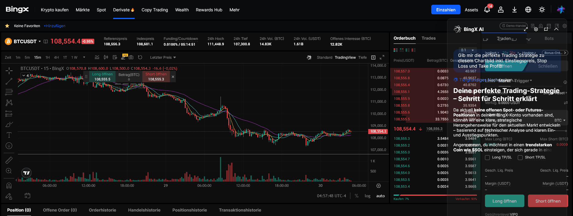 Screenshot bing x schwarzer hintergrund Bitcoinchart mit candlesticks