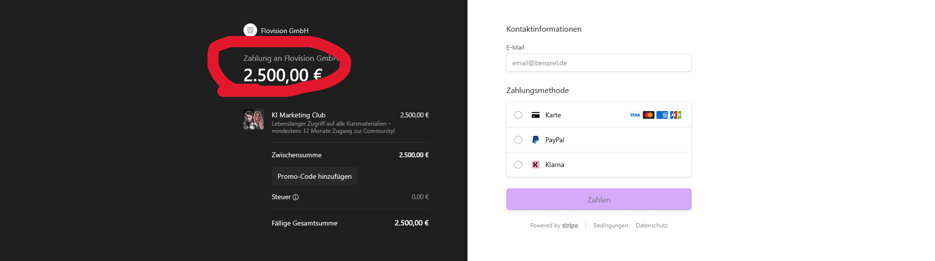 screenshot herr tech Ki Marketing Club Checkout