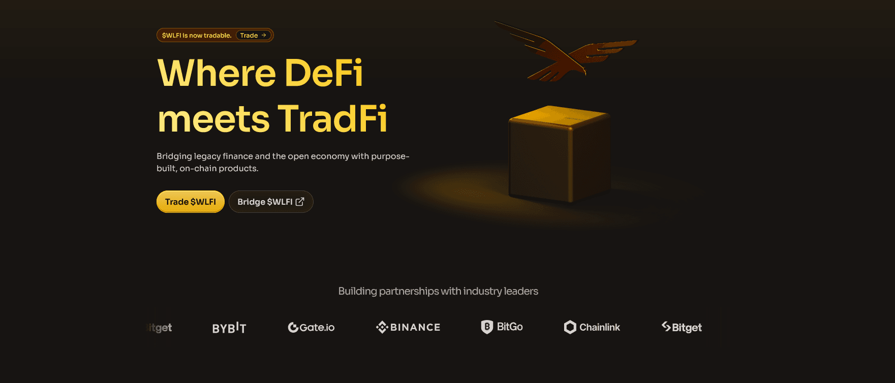 screenshot World liberty Finance website schwarz goldener style mit dem goldnen Adler