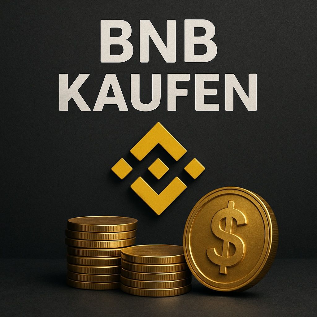 Hyperrealistisches Bild mit dem Binance-Logo, goldenen Münzstapeln und dem Schriftzug 