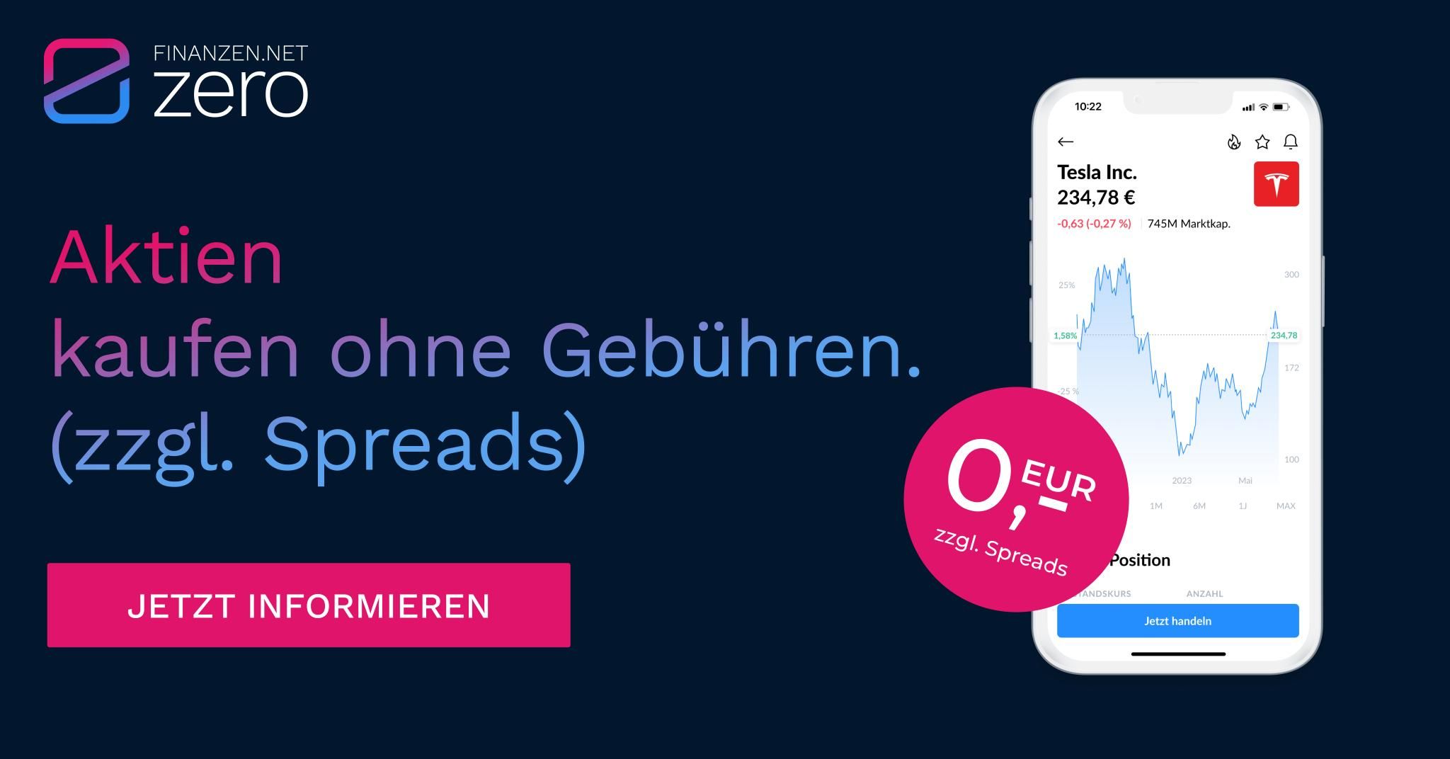 Werbung für finanzen.net zero – Aktien handeln beim Testsieger mit Trustpilot-Bewertung und Smartphone-App Screenshots